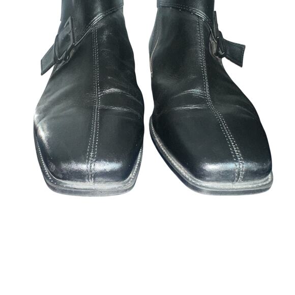 ECCO Black Leather Ankle Boots Size 40 (9-9.5) Buckle Strap Low Heel comfort - Picture 2 of 11